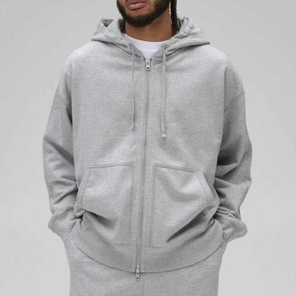 Reigning Champ Midweight Terry Grey Full Zip Up Hoodie XL Slim Sweatshirt Jacket - Picture 1 of 7